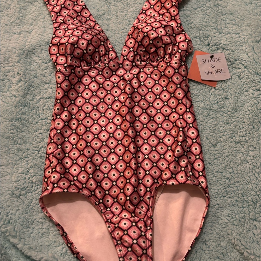 Shade & Shore Pink Geometric One Piece Swimsuit
